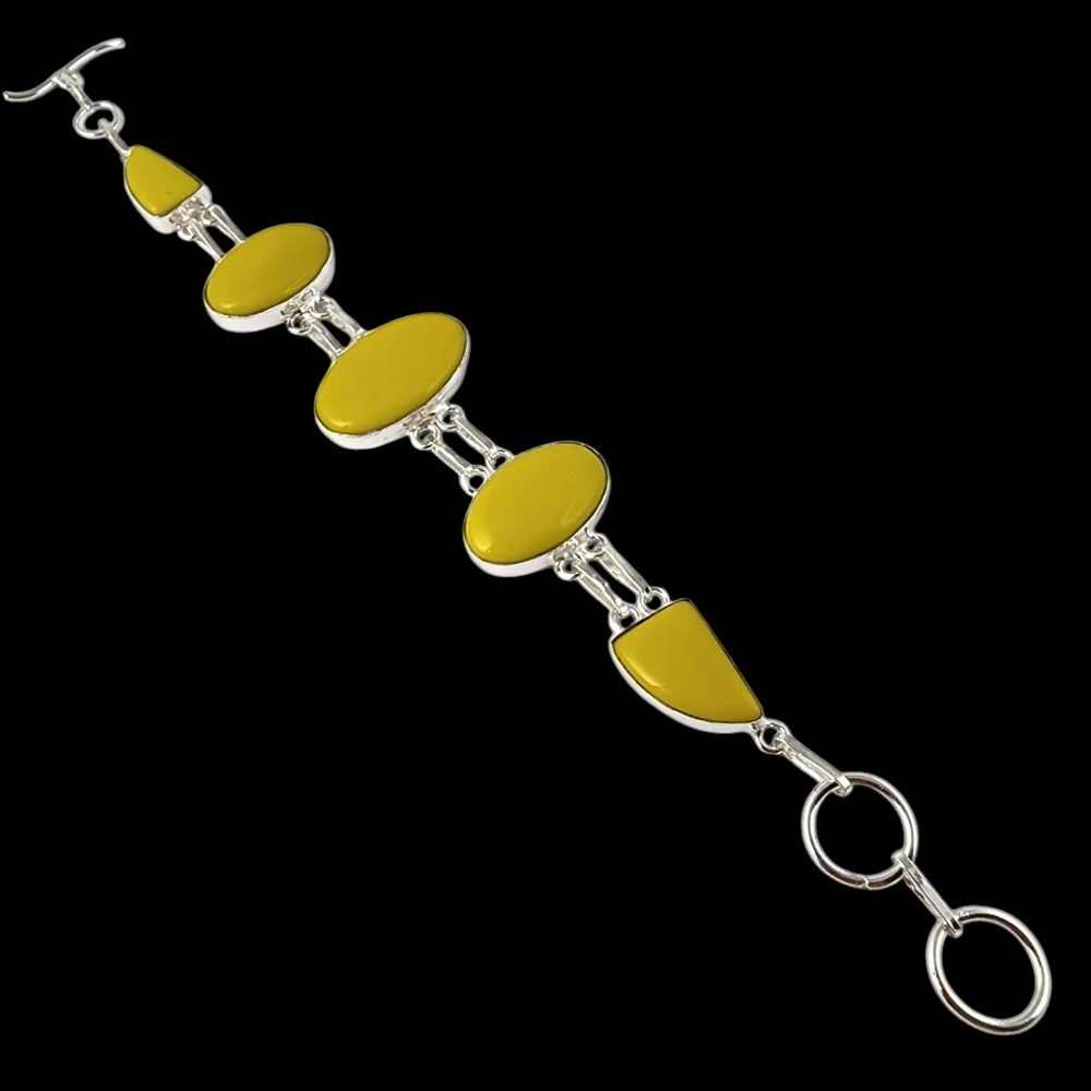 Yellow coral gemstone bracelet chunky statement silver bracelet J15